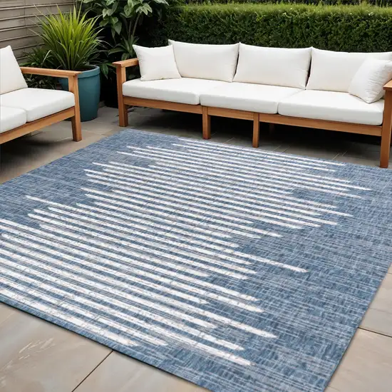 4' Blue And Ivory Square Striped Indoor Outdoor Area Rug Photo 1