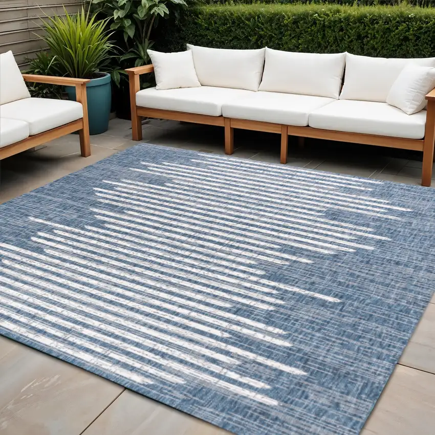 4' Blue And Ivory Square Striped Indoor Outdoor Area Rug Photo 1
