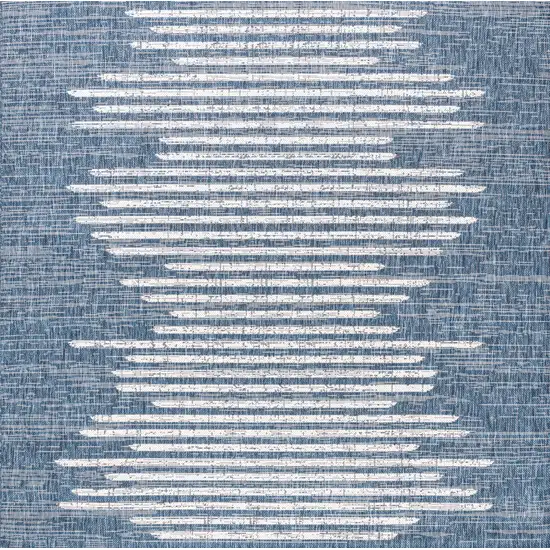 4' Blue And Ivory Square Striped Indoor Outdoor Area Rug Photo 3