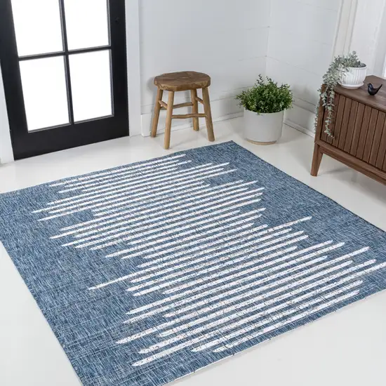 5' Blue And Ivory Square Striped Indoor Outdoor Area Rug Photo 4