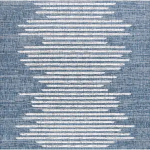 Photo of 5' Blue And Ivory Square Striped Indoor Outdoor Area Rug