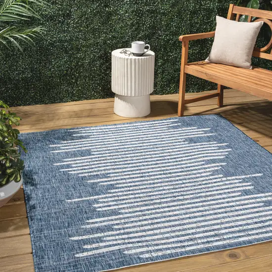 6' Blue And Ivory Square Striped Indoor Outdoor Area Rug Photo 4