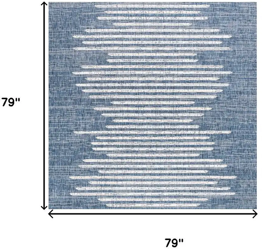 6' Blue And Ivory Square Striped Indoor Outdoor Area Rug Photo 8