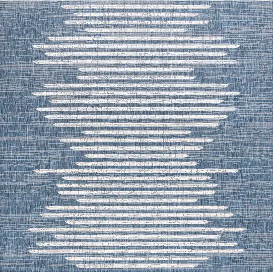 8' Blue And Ivory Square Striped Indoor Outdoor Area Rug Photo 1