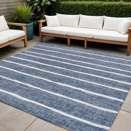 5' Blue And Ivory Square Striped Indoor Outdoor Area Rug Photo 1