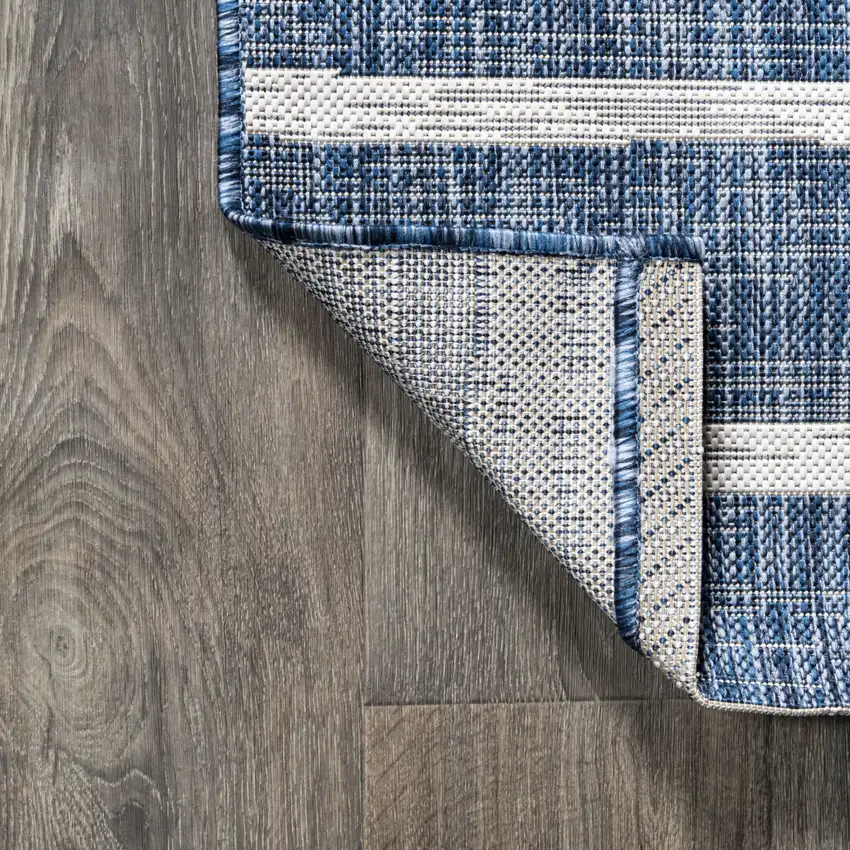 8' Blue And Ivory Square Striped Indoor Outdoor Area Rug Photo 7