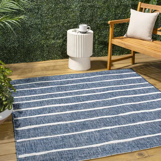 8' Blue And Ivory Square Striped Indoor Outdoor Area Rug Photo 5