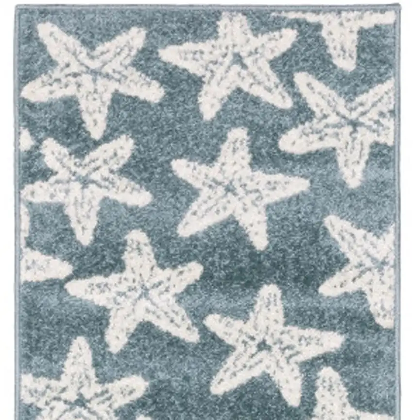 7' Blue And Ivory Starfish Runner Rug Photo 4