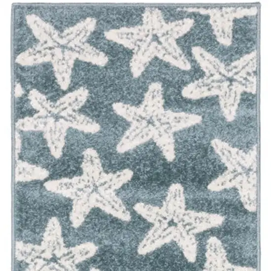 7' Blue And Ivory Starfish Runner Rug Photo 4