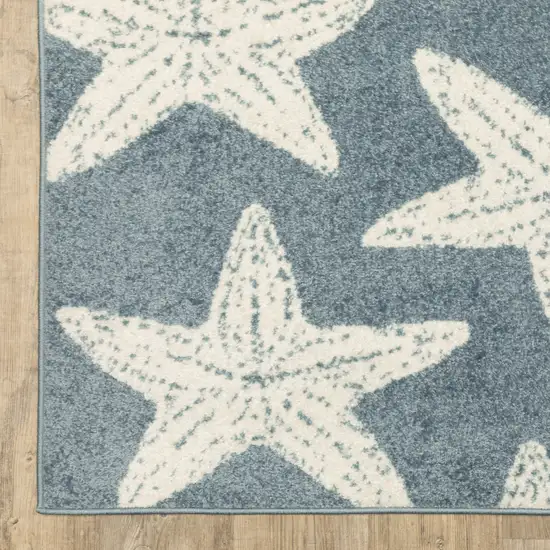 7' Blue And Ivory Starfish Runner Rug Photo 9