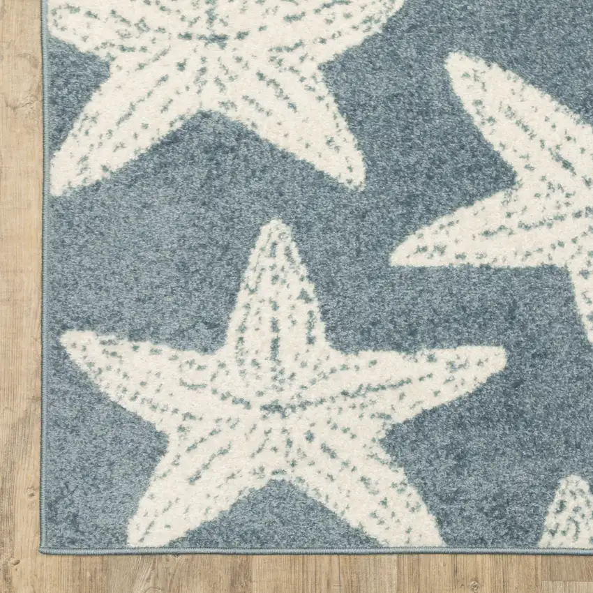 7' Blue And Ivory Starfish Runner Rug Photo 9