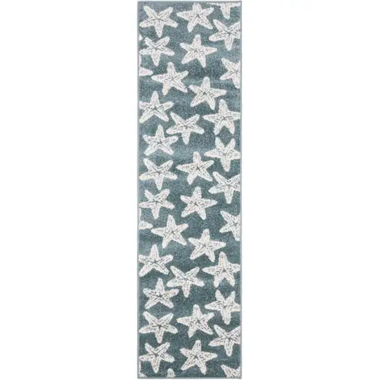 7' Blue And Ivory Starfish Runner Rug Photo 2