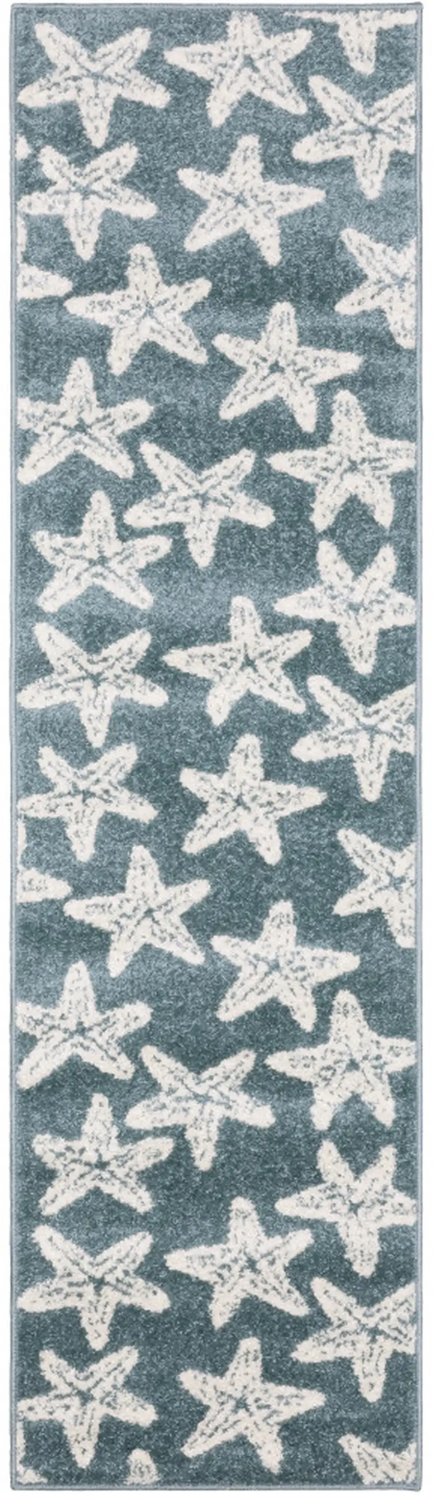 7' Blue And Ivory Starfish Runner Rug Photo 2