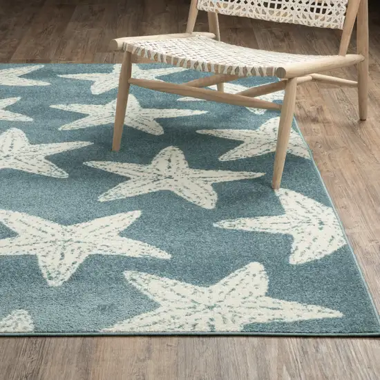 7' Blue And Ivory Starfish Runner Rug Photo 5