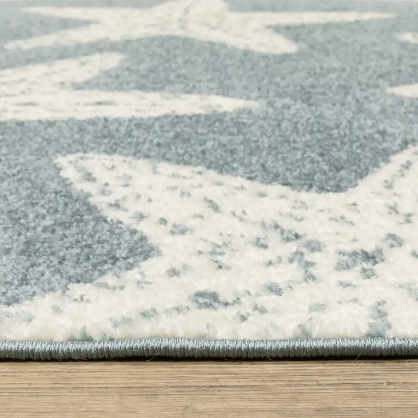 7' Blue And Ivory Starfish Runner Rug Photo 7