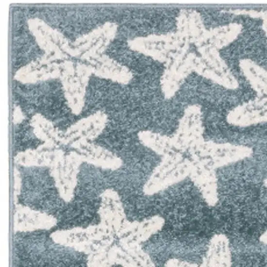 7' Blue And Ivory Starfish Runner Rug Photo 3