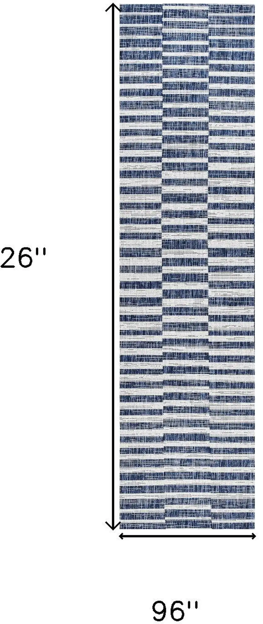 8' Blue And Ivory Striped Indoor Outdoor Runner Rug Photo 8
