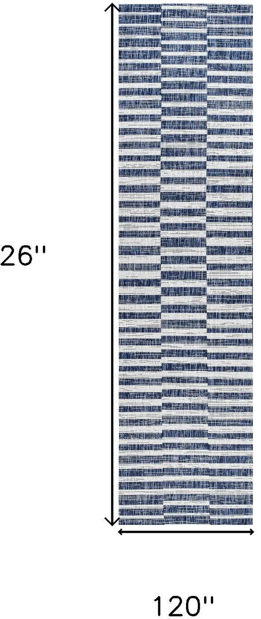 8' Blue And Ivory Striped Indoor Outdoor Runner Rug Photo 7