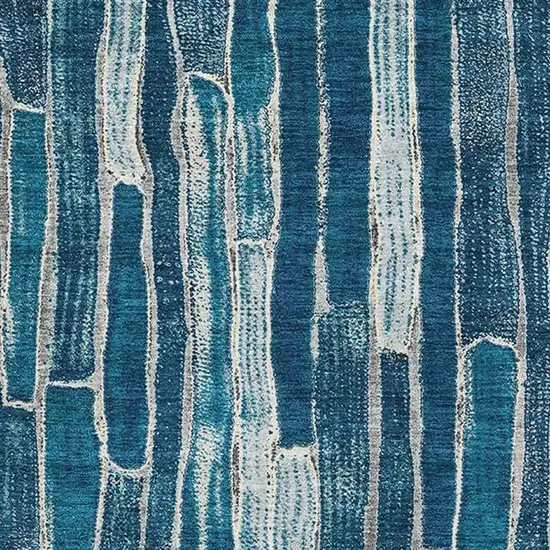 8' Blue And Ivory Striped Washable Area Rug With UV Protection Photo 2