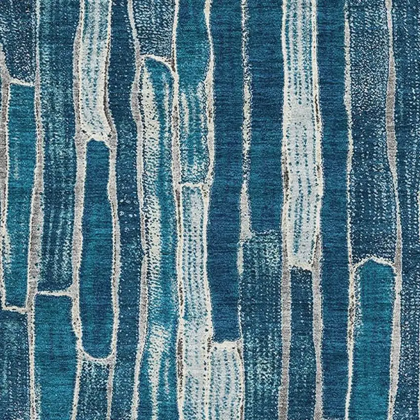 8' Blue And Ivory Striped Washable Area Rug With UV Protection Photo 2