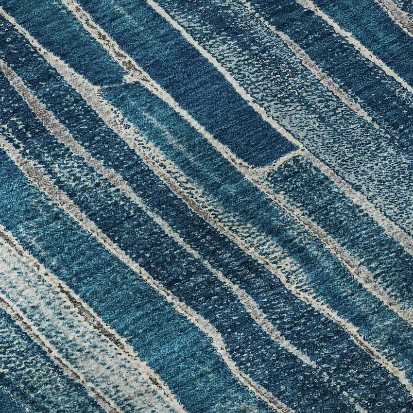 8' Blue And Ivory Striped Washable Area Rug With UV Protection Photo 9