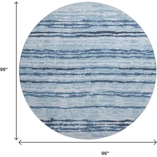 8' Blue And Ivory Striped Washable Round Rug With UV Protection Photo 3