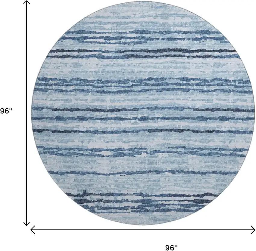 8' Blue And Ivory Striped Washable Round Rug With UV Protection Photo 3