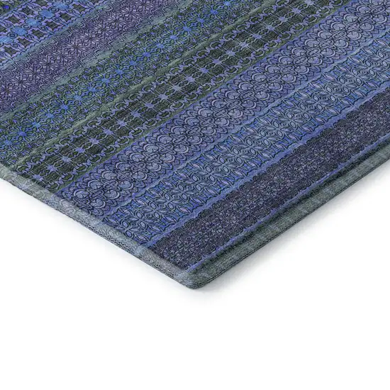 8' Blue And Ivory Striped Washable Round Rug With UV Protection Photo 7