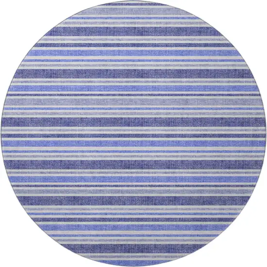 8' Blue And Ivory Striped Washable Round Rug With UV Protection Photo 4