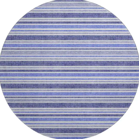 8' Blue And Ivory Striped Washable Round Rug With UV Protection Photo 3