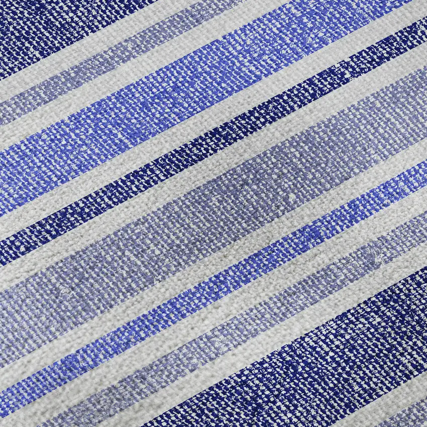 8' Blue And Ivory Striped Washable Round Rug With UV Protection Photo 9