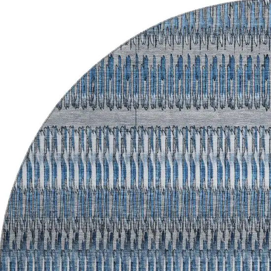 8' Blue And Ivory Striped Washable Round Rug With UV Protection Photo 4