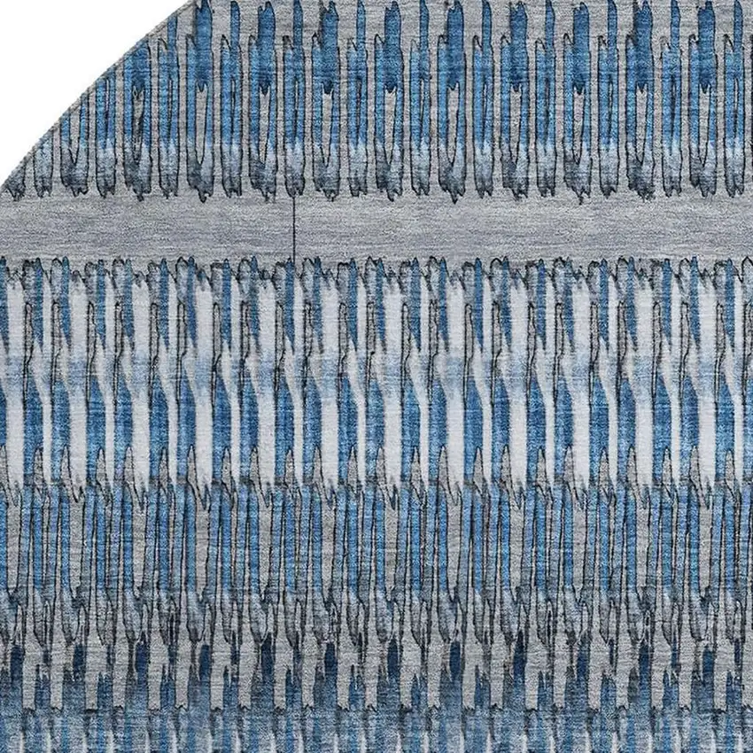 8' Blue And Ivory Striped Washable Round Rug With UV Protection Photo 3