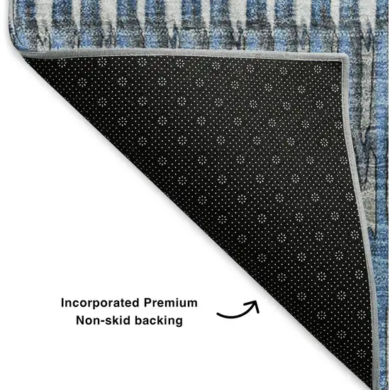 8' Blue And Ivory Striped Washable Round Rug With UV Protection Photo 6