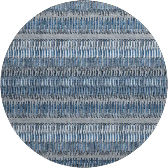 8' Blue And Ivory Striped Washable Round Rug With UV Protection Photo 1