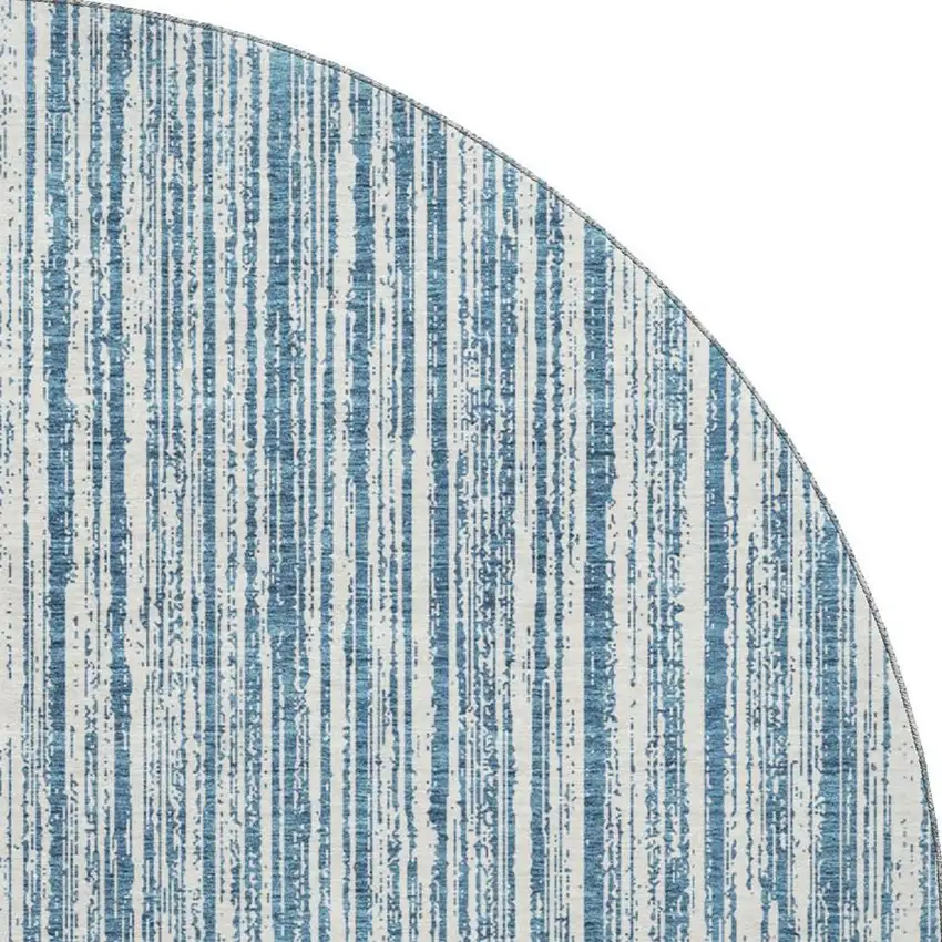 8' Blue And Ivory Striped Washable Round Rug With UV Protection Photo 4