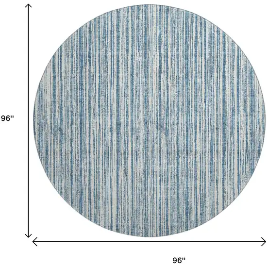 8' Blue And Ivory Striped Washable Round Rug With UV Protection Photo 3
