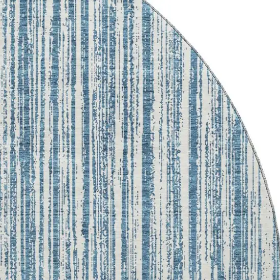 8' Blue And Ivory Striped Washable Round Rug With UV Protection Photo 3