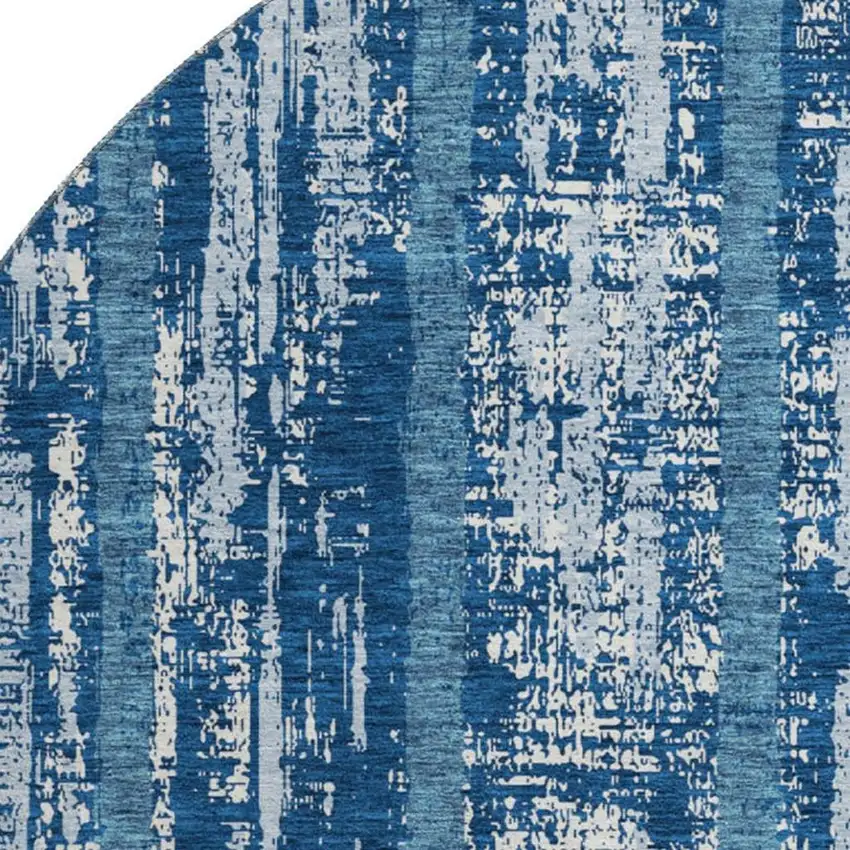 8' Blue And Ivory Striped Washable Round Rug With UV Protection Photo 3