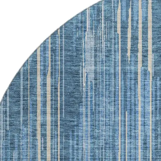 8' Blue And Ivory Striped Washable Round Rug With UV Protection Photo 3