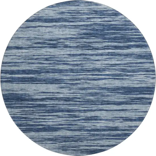 8' Blue And Ivory Striped Washable Round Rug With UV Protection Photo 1