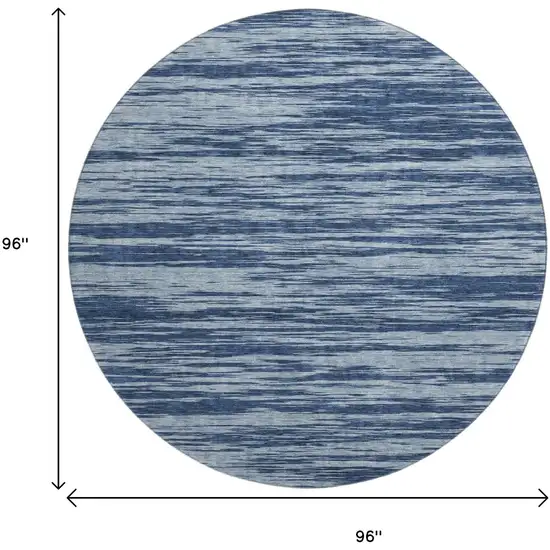 8' Blue And Ivory Striped Washable Round Rug With UV Protection Photo 9