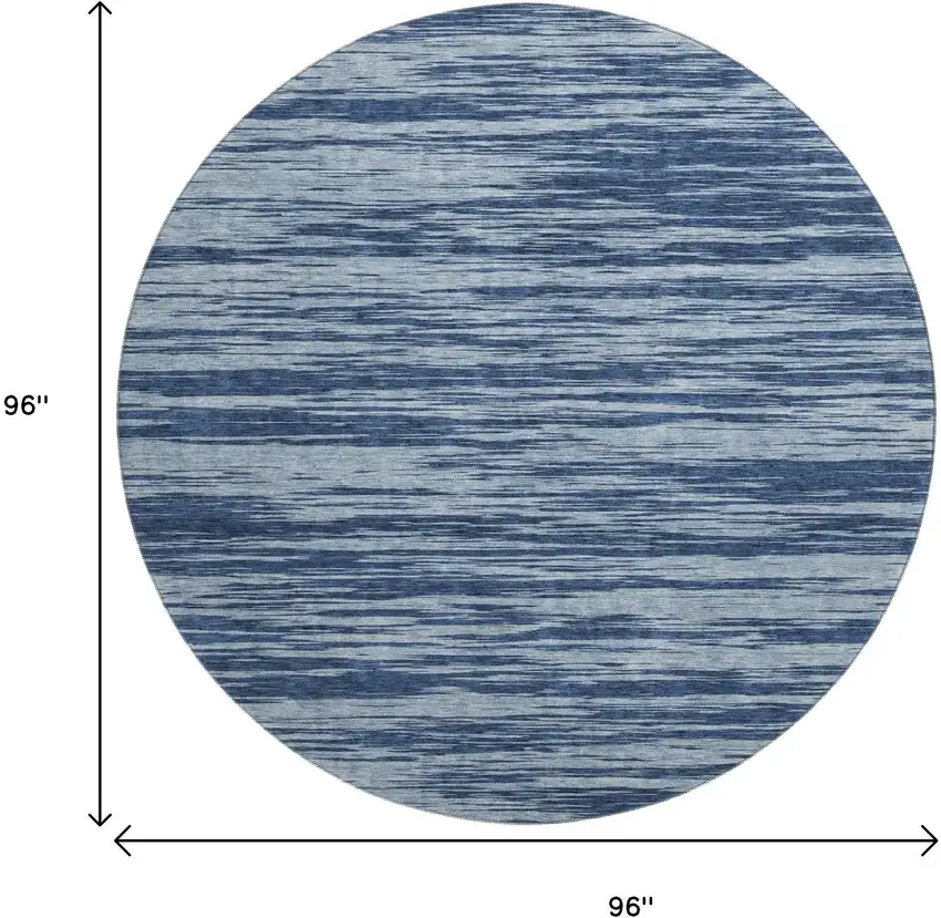 8' Blue And Ivory Striped Washable Round Rug With UV Protection Photo 9