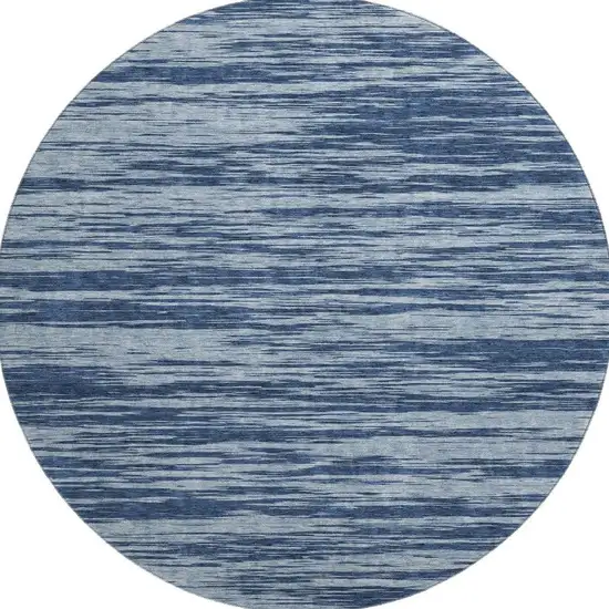 8' Blue And Ivory Striped Washable Round Rug With UV Protection Photo 3