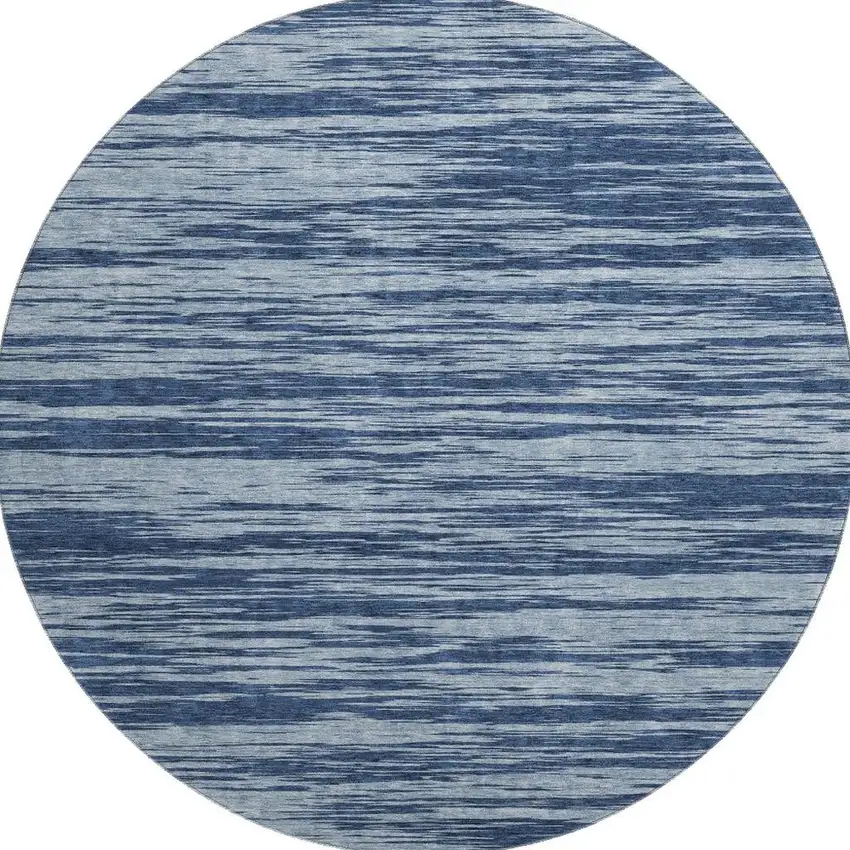 8' Blue And Ivory Striped Washable Round Rug With UV Protection Photo 3