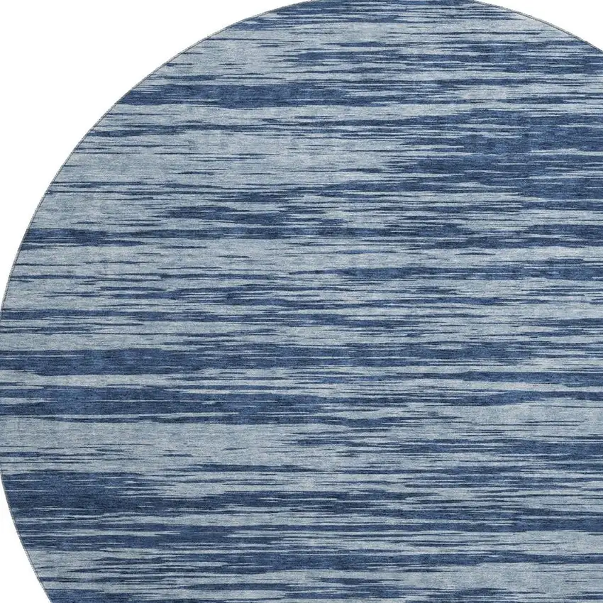 8' Blue And Ivory Striped Washable Round Rug With UV Protection Photo 2
