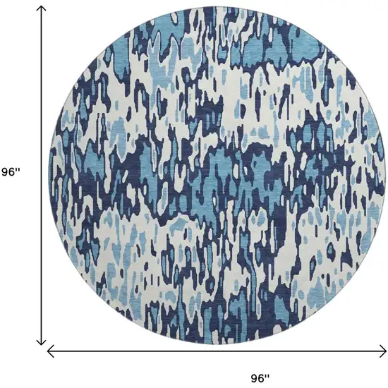 8' Blue And Ivory Striped Washable Round Rug With UV Protection Photo 9