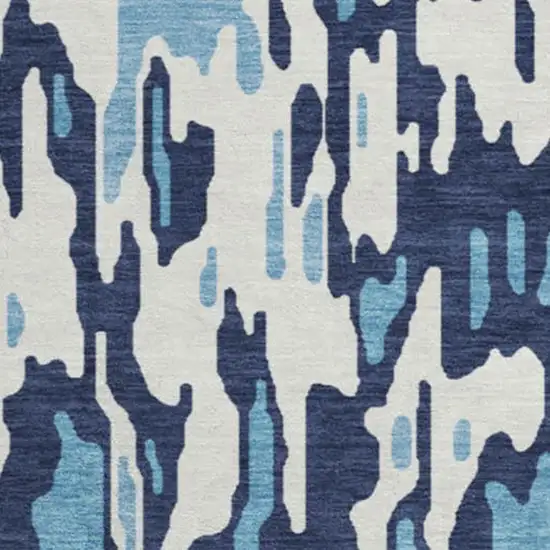 8' Blue And Ivory Striped Washable Round Rug With UV Protection Photo 3