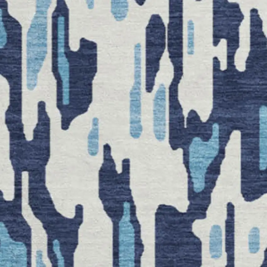 8' Blue And Ivory Striped Washable Round Rug With UV Protection Photo 2