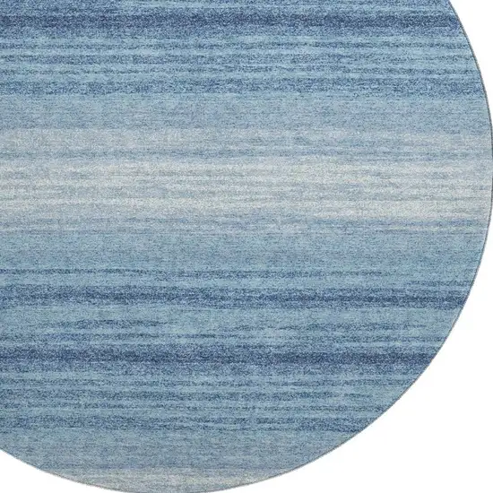 8' Blue And Ivory Striped Washable Round Rug With UV Protection Photo 2